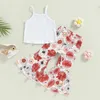 Clothing Sets 2pcs Toddler Girls Summer Children Kids Outfit White Sleeveless Ribbed Camisole Floral Flared Pants
