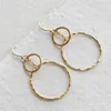 Boucles d'oreilles pendantes en or véritable 14K, Double cercle rempli, bijoux martelés, Oorbellen Boho Brincos Vintage Pendientes pour femmes