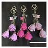 Keychains Lanyards Keychains 50st 18Colors Charm Leather Rose Flower Key Chains Tassel Women Keychain Bag Purse Pendant Jewelrykeyc Dhdyv