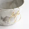 Boucles d'oreilles pendantes en or véritable 14K, Double cercle rempli, bijoux martelés, Oorbellen Boho Brincos Vintage Pendientes pour femmes