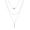 Pendant Necklaces Long Layered Necklace Set Of 3 Sideways Cross Minimal Kpop183J