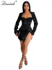 Robes décontractées Soirée élégante Soirée Col carré Corset Side Slit Slim Court Femmes Luxe Glitter Paillettes Anniversaire Noël