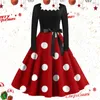 Casual Dresses Ugly Christmas Dress For Women Vintage Wavy Square Collar Long Sleeve Loose A-Line Festival Party Medium Polka Dot