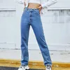 Women's Jeans Fashion Casual High Waist Solid Colors Washed Denim Pants Leisure Baggy Straight Leg Long Trousers Pantalones#g3