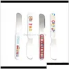 Christmas Decorations Sublimation White Tableware Stainless Steel Cutlery Dinnerware Western Sierware Kitchen Knife Spoon Fork Dinne Dhzba