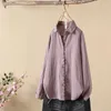 Blusas de mujer de algodón y lino, verde oscuro, otoño, primavera, estilo japonés, camisas holgadas Vintage de manga larga con respaldo sólido, Tops altos