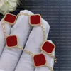 Högkvalitativ klassisk 4/fyra bladklöver charmarmband Bangle Chain 18K Gold Agate Shell Mother-of-Pearl för Womengirl Wedding Mother 'Day Jewelry Women Gifts-A-A-