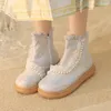 Stövlar 2023 Sweet Lolita tygbroderi String Bead Ankel Winter Princess Botas Party Shoes For Big Girls 12 13 14 15 16 17 18