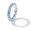 Anneaux de mariage Hip hop Bling charmant AAA Zircon anneaux brillant bleu cristal mince anneau pour personnalisé CZ Zircon rappeur Cooper bijoux 231020