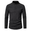 Herr t -skjortor 2023 Autumn Henley Neck Long Sleeve Shirt Europeisk storlek Casual Stripe