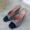 Terlik Lüks Sqaure Toe Tozlar Kadın Rhinestone Katır Yüksek Topuklu Ayakkabılar Kaçınma Kristalleri Sapato Feminino Slip On Zapatos Mujer