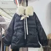 Women's Down White Cotton Padded Jacket Women Winter Korean Loose Mid-Längd Parkas äkta Sequined Fur Collar Studenter