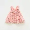 Robes de fille 0-7T Gril robe d'été vêtements de bébé floral mignon gaze blanche et rose belle jupe cadeau d'impression de points colorés 2023