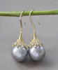 Kolczyki Dangle Z10942 13 mm szary okrągły Edison Keshi Pearl Earring Cz