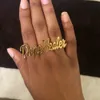 Wedding Rings Noelia Custom Knuckles Name Ring Personalized Three Finger Rings Custom Large Nameplate Rings Fashion Women Men Jewelry 231021
