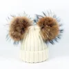 Wide Brim Hats Bucket double natural Pom Poms hat Girls Boys Winter Warm Fur Pompom Ball Knitted Beanies Hat Skullies Cotton Bonnet 231020