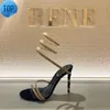 Rene Caovilla Cleo Strass Sandales ornées Omega Snake Spiral-Wrap talons aiguilles pour femmes Designer de luxe Cheville Wraparound Chaussures de soirée usine foo