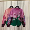 1018 2023 Autumn Märke samma stil tröjor Crew Neck Långärmad rosa gula kvinnliga kläder Fashion Fengjie6