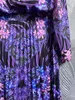 Robe de créateur, tempérament, célébrité, magnifique embellissement de diamants, chemise imprimée violette, taille haute, ensemble jupe longue plissée, femme