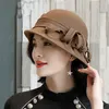 BERETS GKTINOO LADY BANKET GRACE SPECIAL SKUCK PURE WOLL FELT HATS Women Party Formell Asymmetric Fedora Hat