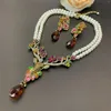 Chains Fashion Vintage Flower Styling Pearl Necklace Earrings Ear Clip Jewelry Set