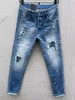 Mens denim jeans svart rippade byxor mode mager trasig stil cykel motorcykel rock väckelse jean