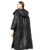 Frauen Leder Schaffell Unten Jacke Winter Warm Lose Echte Lange Mantel Weibliche Schwarz Oversize Mit Kapuze Oberbekleidung