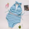 Damenbadebekleidung V-Ausschnitt Halfter Weiblicher Badeanzug Hohe Taille Bikini Frauen Zweiteiliges Set Gepolsterter Badender Badeanzug Schwimmen Dame