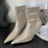 Moda sexy cristal zíper costurado tornozelo botas mulheres apontou toe saltos finos vestido de festa ocidental zapatos 230922