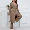 Damen Zweiteilige Hose Herbst Winter Home Drei Weste Langarm Cape Jacke Weites Bein Lässiges Set Hose Mantel Alle Strampler Stretchanzug