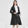 Damen Leder 2023 Frühling Frauen Lange Trenchcoat Büro Damen Gürtel Echte Jacke Herbst Windjacke Elegante Natürliche Schaffell