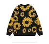 Autumn and Winter Sunflower Embroidery Lazy Sweaters for Men Bf Hip Fashion Long Sleeve Knitwear