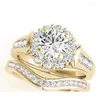 Cluster Rings Luxury Round White Stone Zircon Engagement Gold Color Set Fashion Party Anniversary Wedding For Women