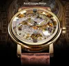Outros relógios vencedor caso de moda transparente luxo design casual pulseira de couro relógios masculinos marca de luxo relógio de esqueleto mecânico 231020
