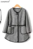 Women's Wool Blends Korean Dongdaemun Autumn HerringBone Single Button Belted Twill Mid Length Pending Winter Woolen Coats for Women 4XL 231020