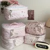 Cartoon Print Women's Pink Cosmetic Bag Cute Floral Female Girls Travel Storage Bags Portable Female Makeup Case Large Handbags