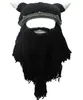 Berets Viking Beard Beanie Horn Hat Winter Warm Mask Knitted Wool Funny Skull Cap Knit Ski