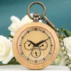 Zakhorloges Bamboe Hout Quartz Horloge Nep Drie Ogen Schaal Wijzerplaat Houten Hanger Retro Klokken Geschenken Neutrale Dikke Ketting