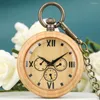 Zakhorloges Bamboe Hout Quartz Horloge Nep Drie Ogen Schaal Wijzerplaat Houten Hanger Retro Klokken Geschenken Neutrale Dikke Ketting