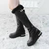 Bottes hiver chaud neige femmes chaussures imperméable en cuir fourrure peluche cales genou haute botte noir blanc dames confortable