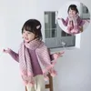 Scarves Autumn and winter Korean version of INS shawl Bib imitation cashmere stripe hanging ball boys and girls wool ball scarf 231021