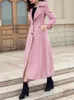 Women's Wool Blends 2023 Autumn and Winter Pink Woolen Long Slim Fit Thin Coat Over Knee Thick Womens Clothing 231020