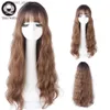 Parrucche sintetiche 7JHH WIGS Harajuku Parrucca Lolita rosa marrone Lunga Due colori Parrucche cosplay realistiche con frangia per le donne Parrucche ondulate Capelli sintetici Q231021