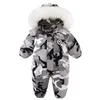 Rompers -30C Zimowe ubrania dla niemowląt zagęszcza ciepłe śnieg dla dziewczynki chłopiec z kapturem kurtki wodoodporne garnitury narciarskie dla dzieci odzież wierzchnią 231020