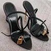 Luxury Fashion Brand Woman Sandal Queen shoes Padlock Metallic Leather Sandals pointed toe naked sandals luxury designer high heeled