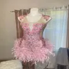 Luxe Roze Diamanten Avondjurk 2024 Sparkly Feather Aso Ebi Galajurk Latino Zwarte Dames Formele Verjaardagsjurk Dans Outfit Prachtige Homecoming Afstuderen