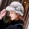 Berets Women's Thickened Luxury Fur Straw Hat Mink Top Lovely Floral Decoration Outdoor Windproof