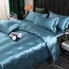 Sängkläder set Mulberry Silk Set med täcke Cover FitedFlat Bed Sheet Pillow Case Luxury Satin Bedlas Solid Color King Queen Twin 231020