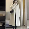 Wełniane mieszanki damskie gidyq faux wełniane płaszcze koreańskie moda elegancka bandaż luźna kurtka swobodna żeńska butk długie mieszane jesień 231020