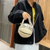 Kvällspåsar personlighet kvinnor pu läder basketväska 2023 boll plakar för tonåringar cirkulära axlar kvinnliga tvärkedja kedja